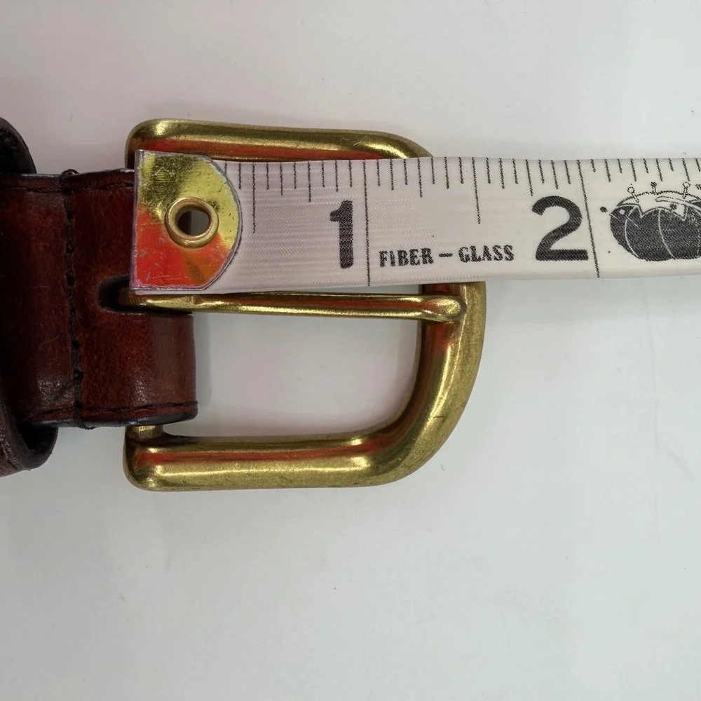 Full Grain Leather Belt Mens 38 Brown Brass Buckle Casual Classic Minimalist